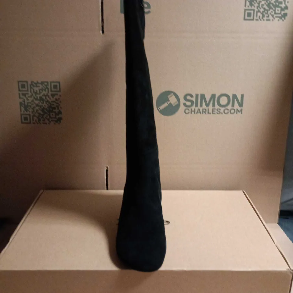 DUNE LONDON BLACK SUEDE KNEE-HIGH BOOTS – KITTEN HEEL, WOMEN'S SIZE 8