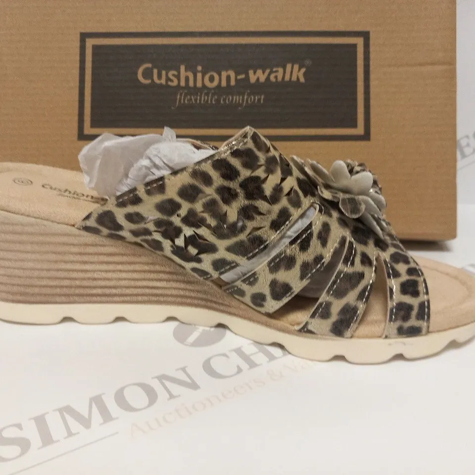 BOXED CUSHION WALK CHESTNUT LEOPARD PRINT PLATFORM SANDALS - SIZE 6