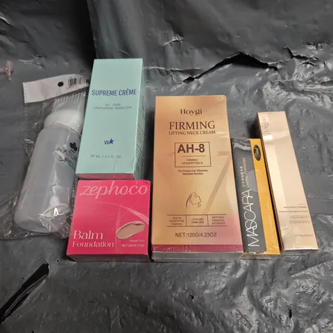 TOTE OF APPROXIMATELY 15 ASSORTED COSMETIC ITEMS TOO INCLUDE SUPREME CREME, NECK CREAM AND MASCARA