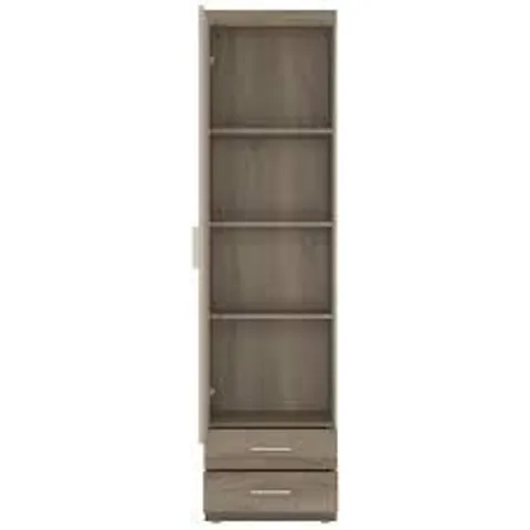 BOXED PARK LANE TALL NARROW 2 DRAWER BOOKCASE CABINET - OAK/CHAMPAGNE (1 BOX)