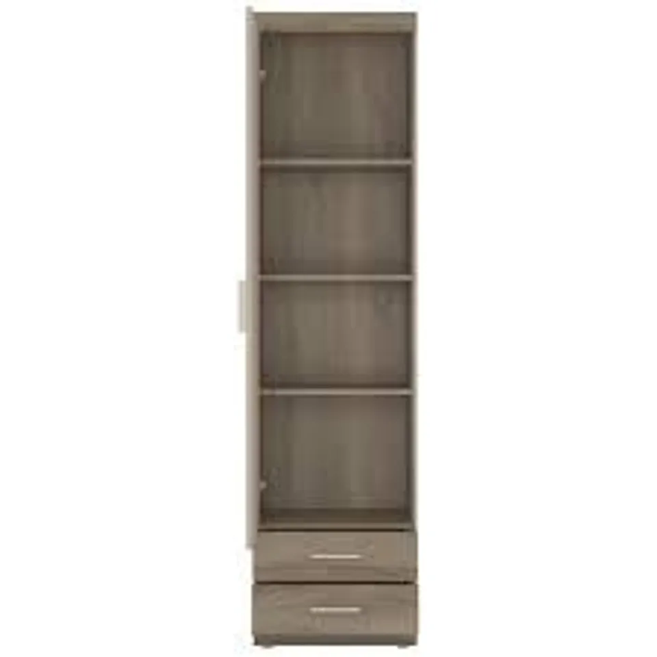 BOXED PARK LANE TALL NARROW 2 DRAWER BOOKCASE CABINET - OAK/CHAMPAGNE (1 BOX)
