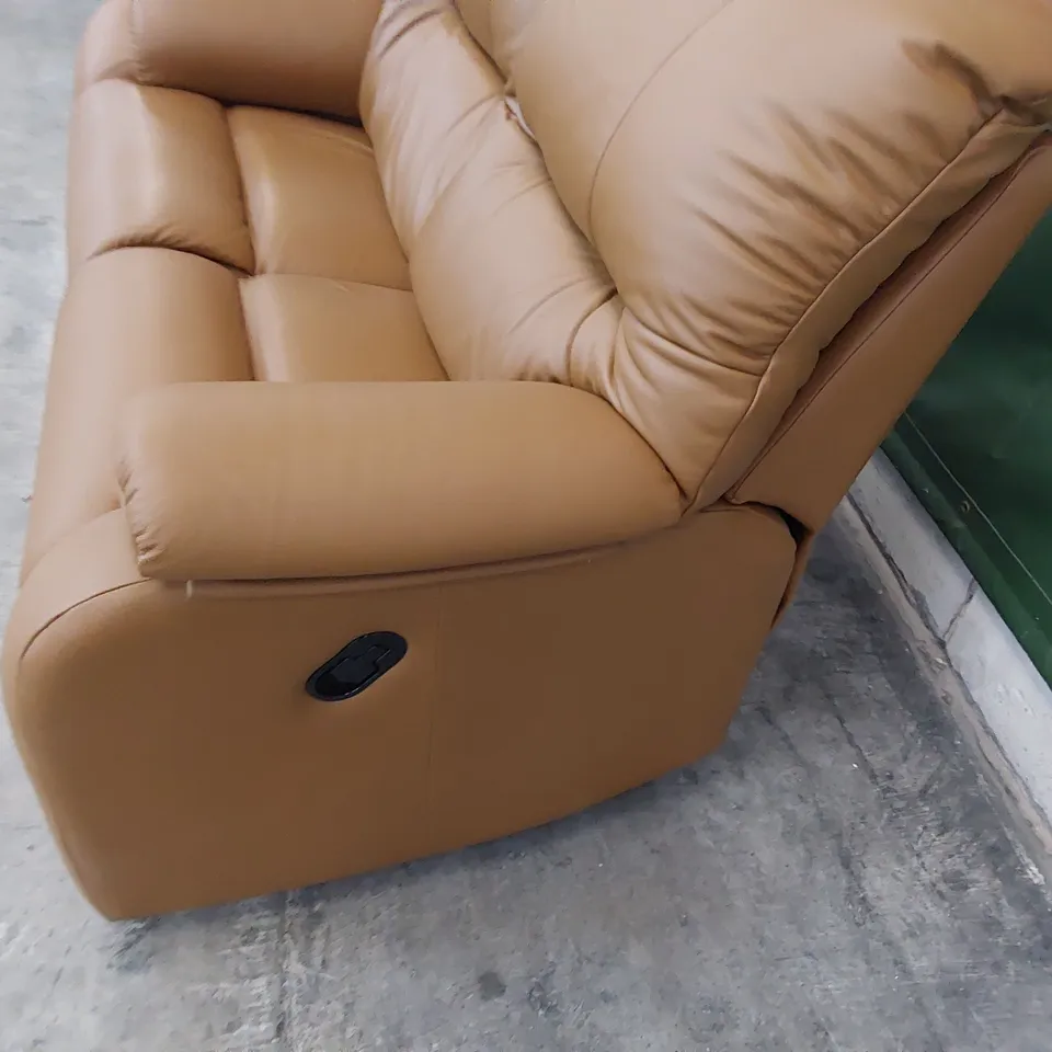 QUALITY BRITISH DESIGNER G PLAN MINSTRAL MANUAL RECLINING TWO SEATER SOFA CAMBRIDGE TAN LEATHER 