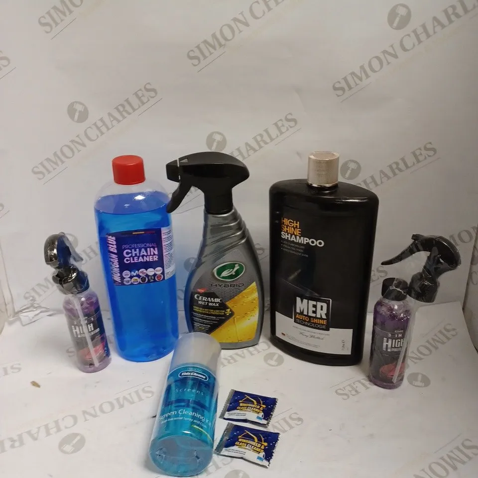 BOX OF APPROXIMATELY 15 ASSORTED VEHICLE CLEANING PRODUCTS TO INCLUDE CERAMIC WET WAX, SCREEN CLEANING SET, HIGH PROTECTION COATING SPRAY ETC 