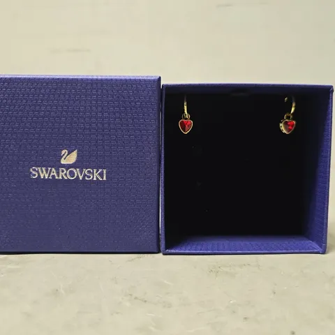 BOXED SWAROVSKI DANGLE RED HEART EARRINGS 