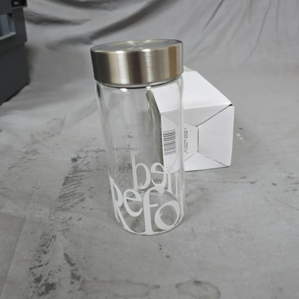 REFORMED GLASS WATER BOTTLE WITH STAINLESS STEEL LID – BOXED