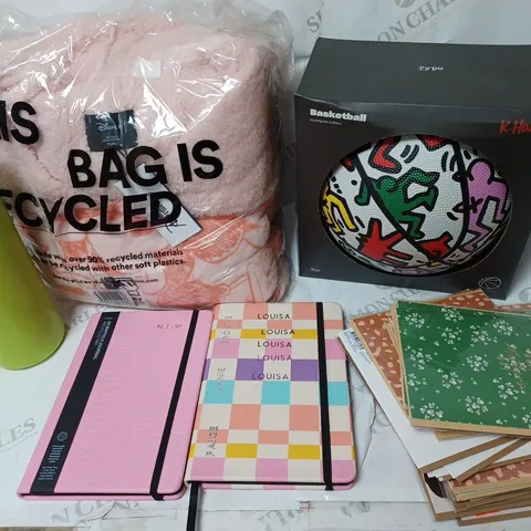 APPROXIMATELY 6 COTTON ON ITEMS INCLUDING BASKET BALL, THROW, NOTEBOOKS