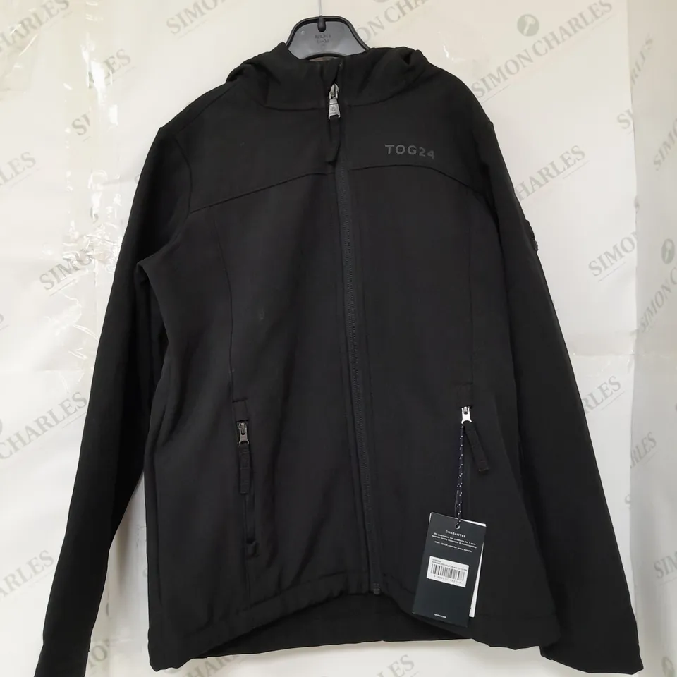 TOG24 KOROMA KIDS SOFTSHELL HOODED JACKET IN BLACK SIZE 12-13YRS