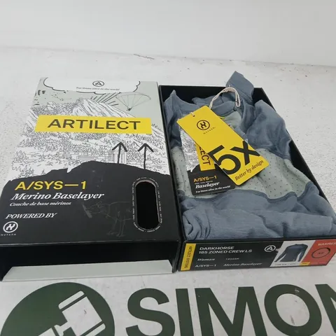 ARTILECT SYSTEMS DARKHORSE 185 ZONED CREW LS MERINO BASELAYER β WOMEN'S XS, STORM BLUE/SLATE (BOXED)