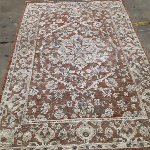 BROWN ORIENTAL-STYLE RUG WITH CREAM FLORAL PATTERN 226X156CM APPROXIMATELY