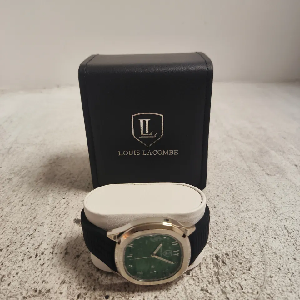 LOUIS LACOMBE WRISTWATCH WITH GREEN DIAL – GOLD-TONE CASE, BLACK RUBBER STRAP