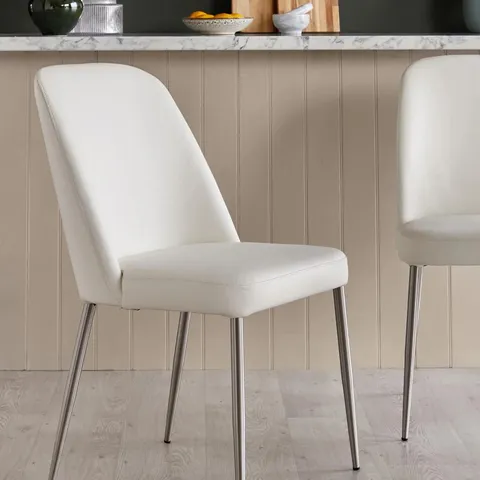 BOXED PAIR OF DANETTI DECO WHITE LEATHER DINING CHAIRS