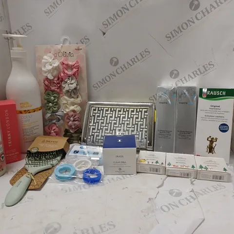 LOT OF BEAUTY PRODUCTS TO INCLUDE COLOUR MAINTAINER SHAMPOO, HAIRBRUSH, ETC