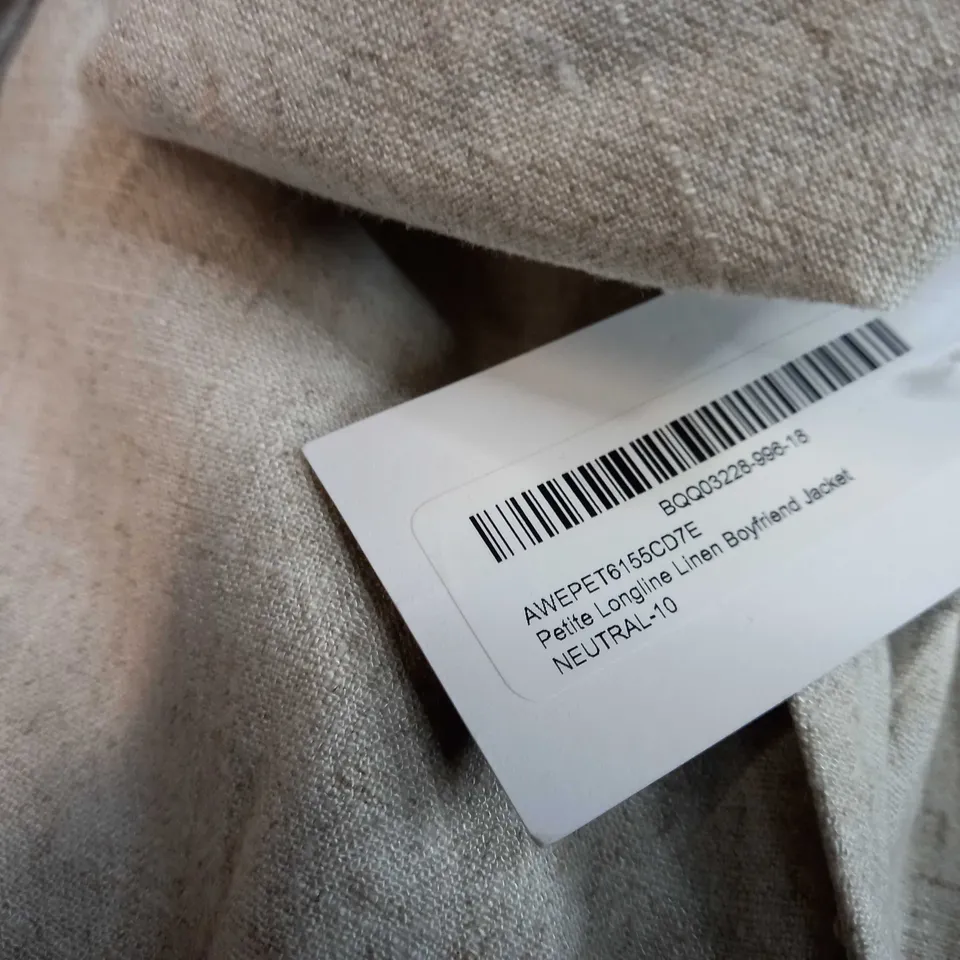 DOROTHY PERKINS NEUTRAL LONGLINE LINEN BOYFIREND JACKET - SIZE 10 PETITE