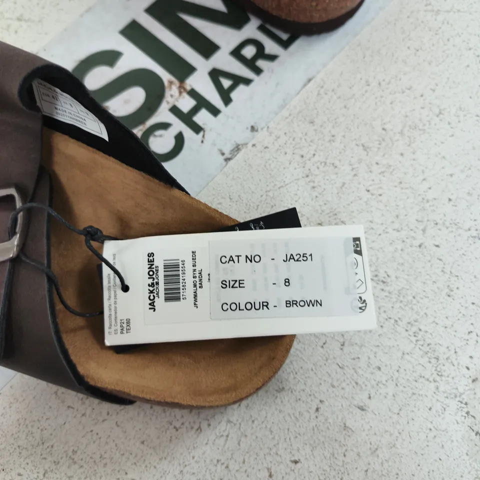 JACK & JONES BROWN LEATHER SANDALS – MEN'S, UK 8