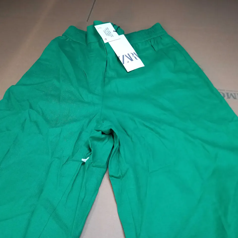 ZARA WOMENS STRETCH TROUSERS IN GREEN - MEDIUM