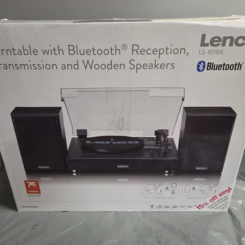 LENCO LS-10BK TURNTABLE WITH BLUETOOTH RECEPTION, TRANSMISSION AND WOODEN SPEAKERS