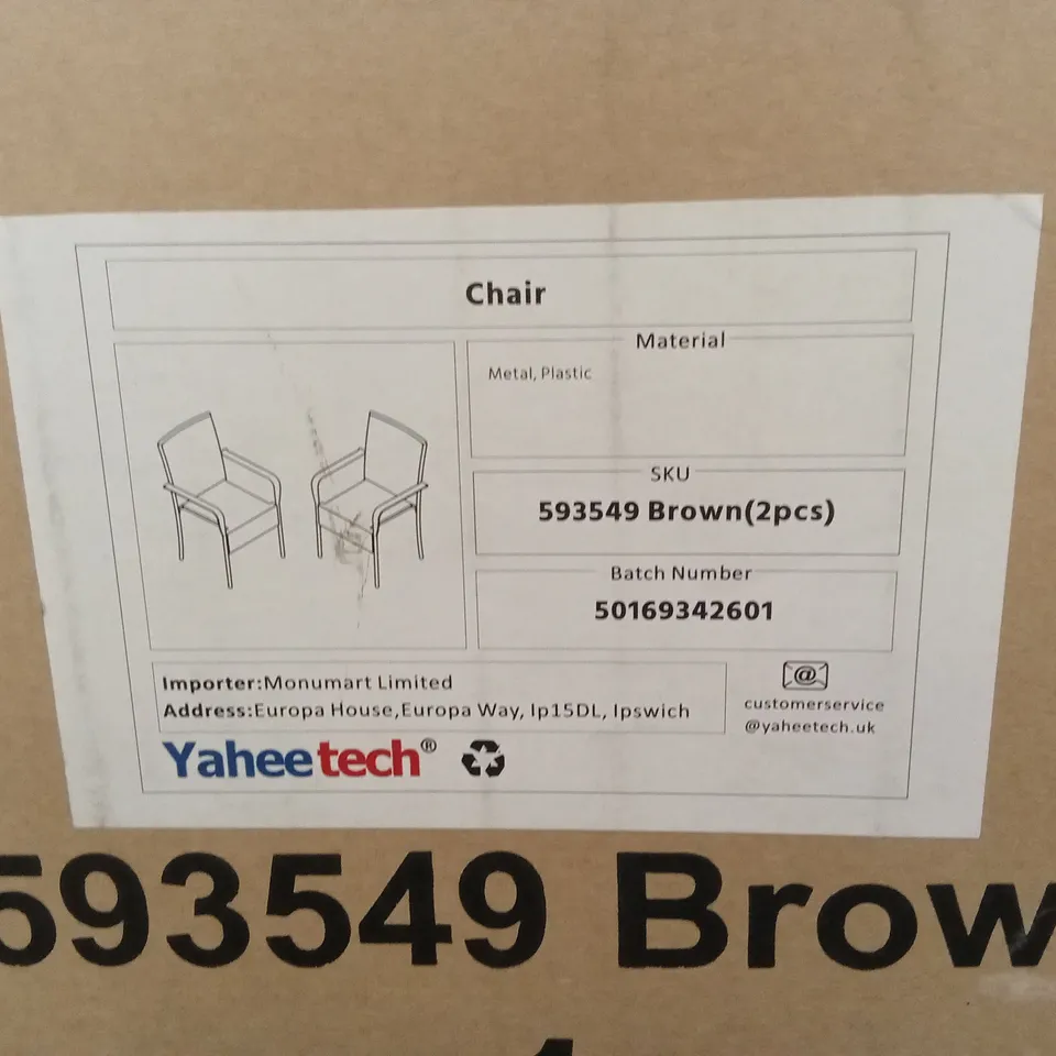 BOXED YAHEETECH SET OF 2 OUTDOOR DINING CHAIRS - BROWN 
