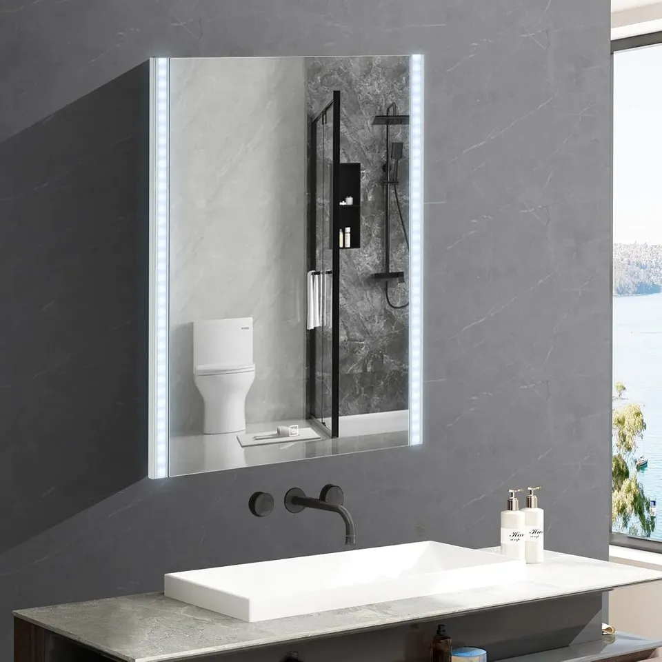 BOXED WHITE WALL MOUNTED LED BATHROOM MIRROR