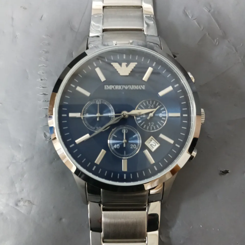 EMPORIO ARMANI BLUE CHRONOGRAPH DIAL STAINLESS STEEL BRACELET MEN'S WATCH