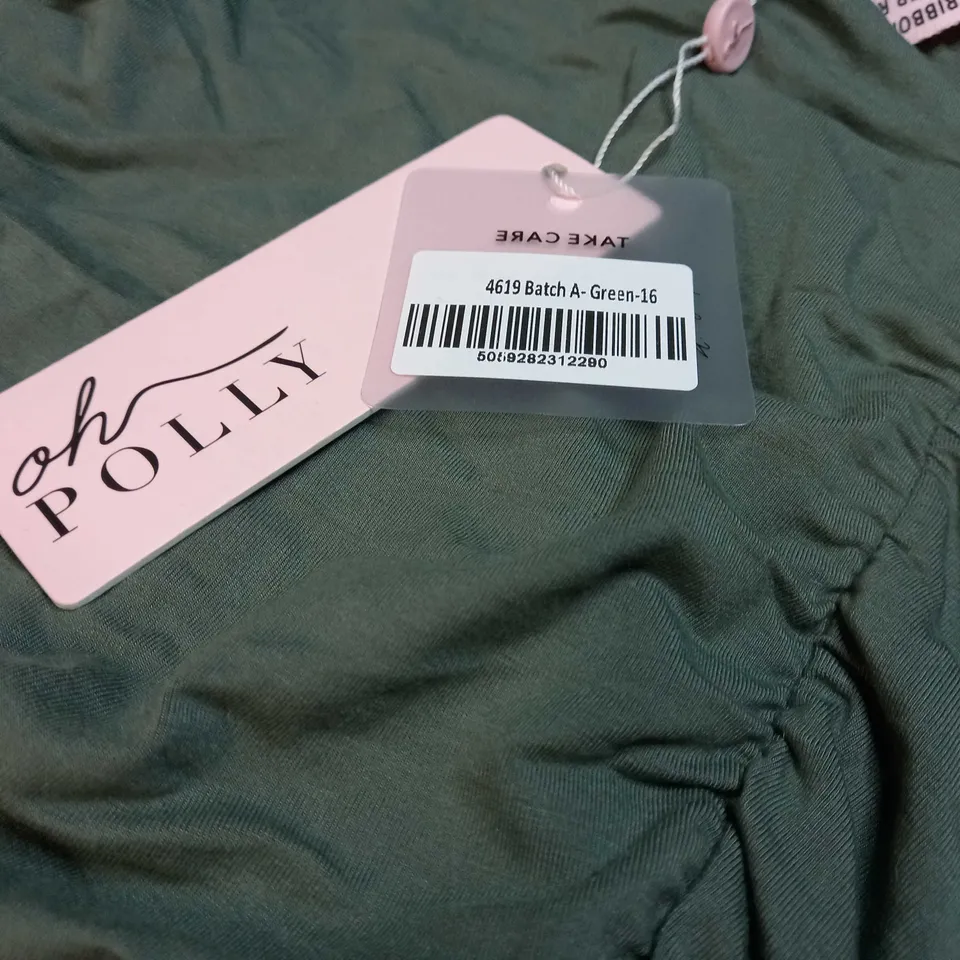 OHPOLLY GREEN RUCHED MINI DRESS - SIZE 16