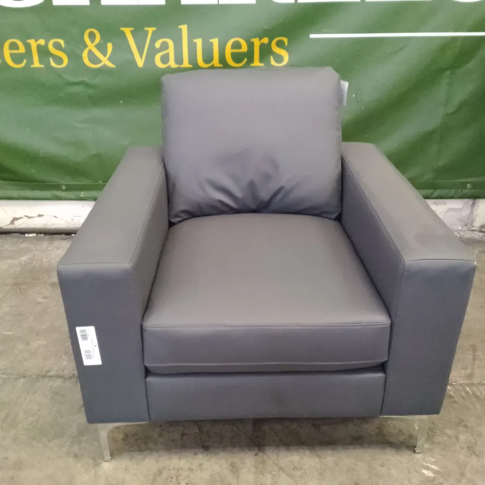 QUALITY DESIGNER BALTIMORE ARMCHAIR - GREY LEATHER