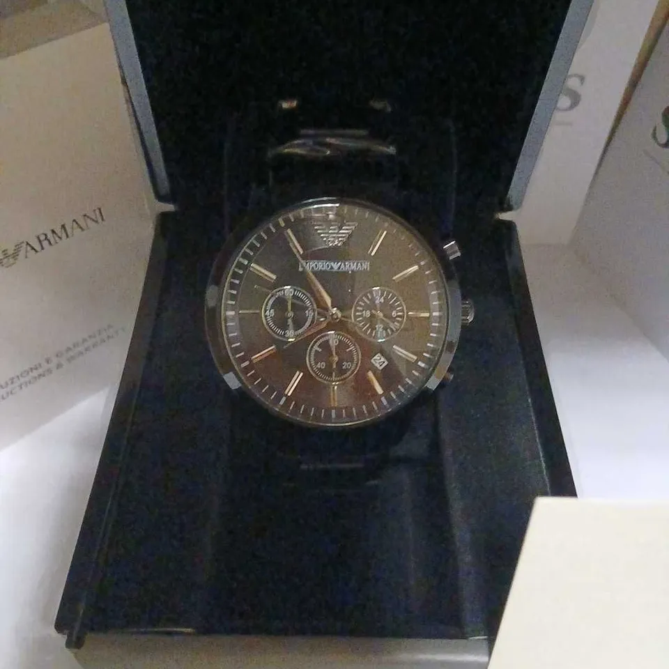 EMPORIO ARMANI CHRONOGRAPH WATCH – BLACK DIAL, STAINLESS STEEL BRACELET