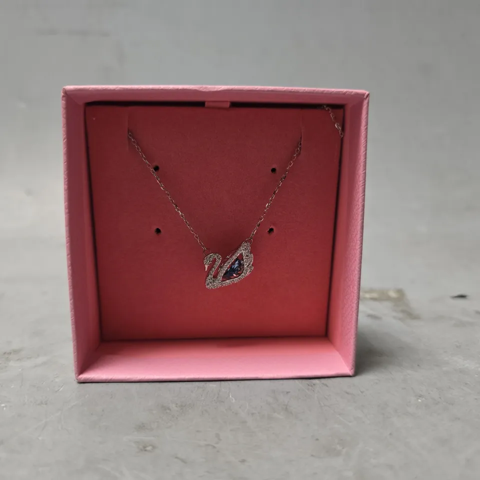 BOXED SWAROVSKI SWAN NECKLACE BLUE RHODIUM PLATED