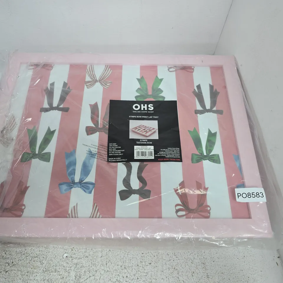 BAGGED OHS STRIPE BOW PRINT LAP TRAY – PINK (44X34X6.5CM)