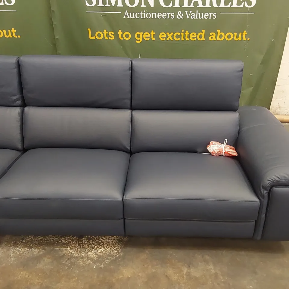 QUALITY DESIGNER ITALIAN MADE LARGE 6 SEATER ALBERTO ELECTRIC RECLINER SOFA IN LEATHER - NAVY