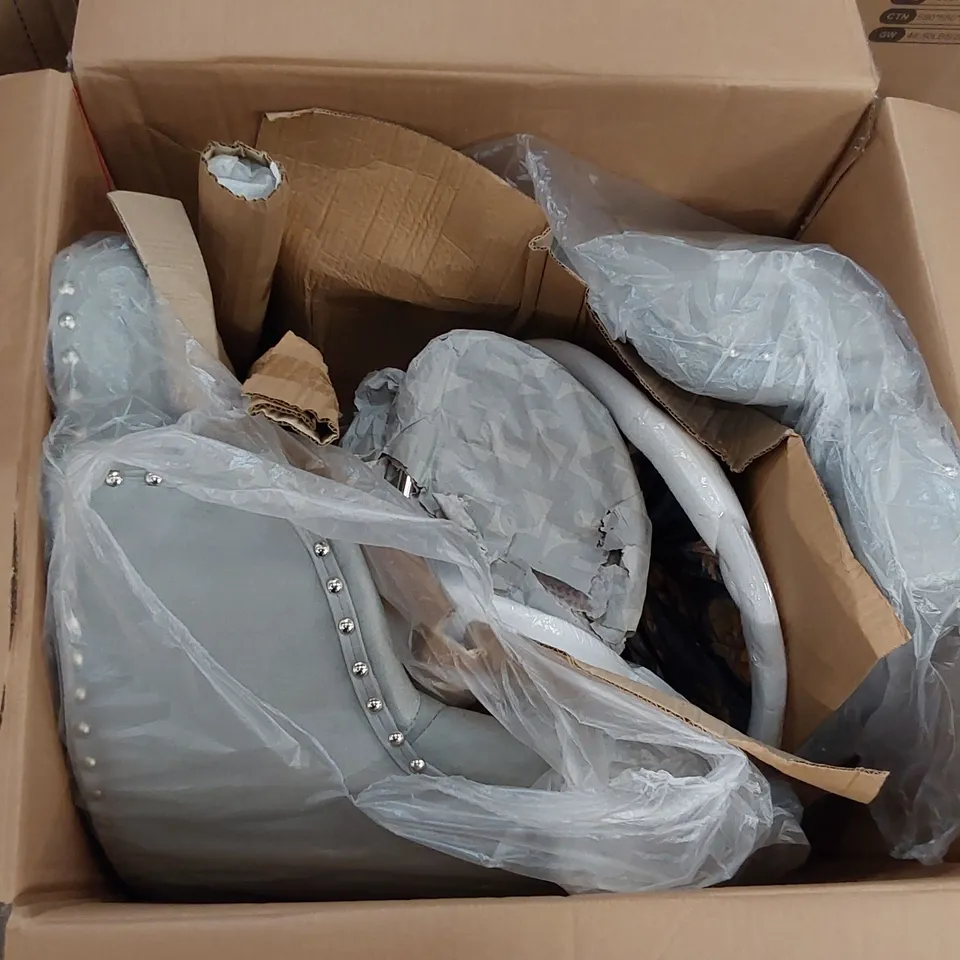 BOXED SET OF 2 DESIGNER VELVET BAR CHAIRS IN GREY WITH CHROME BASE (1 BOX)