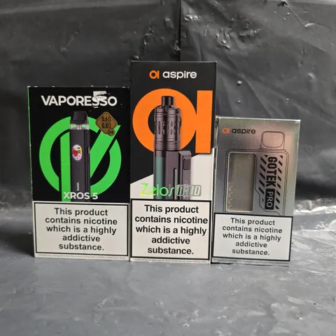 BOX OF APPROXIMATELY 20 ASSORTED E-CIGARETTE AND VAPING PRODUCTS TO INCLUDE VAPORESSO, ASPIRE, ETC - COLLECTION ONLY