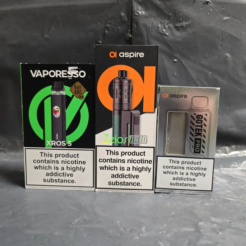 BOX OF APPROXIMATELY 20 ASSORTED E-CIGARETTE AND VAPING PRODUCTS TO INCLUDE VAPORESSO, ASPIRE, ETC - COLLECTION ONLY