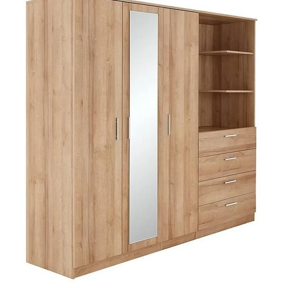 BOXED PANAMA 3-DOOR 4-DRAWER COMBI WARDROBE - DARK OAK (5 BOXES)