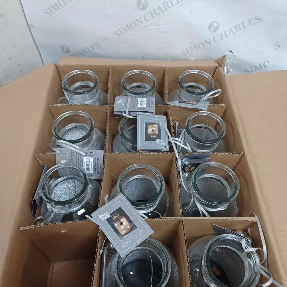 BOXED LOT OF 12 LED LIGHT UP JARS - COLLECTION ONLY - GLASS