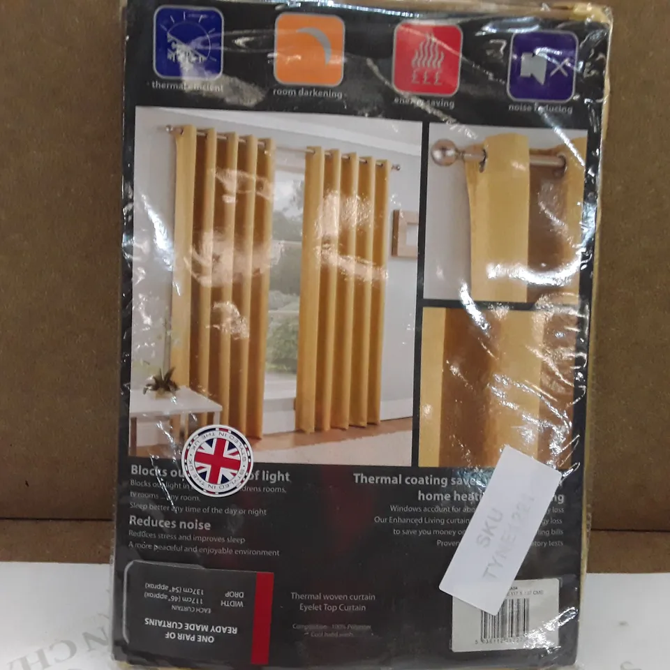 BRAND NEW ENHANCED LIVING BLACK OUT THERMAL CURTAINS - 117CM X 137CM (YELLOW)