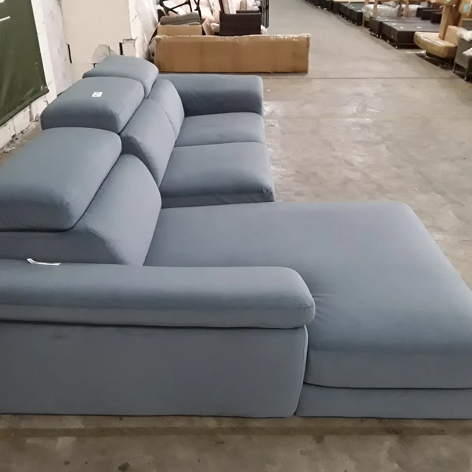 QUALITY ITALIAN DESIGNER FLAVIO SOFA WITH LHF CHAISE - LIGHT BLUE FABRIC