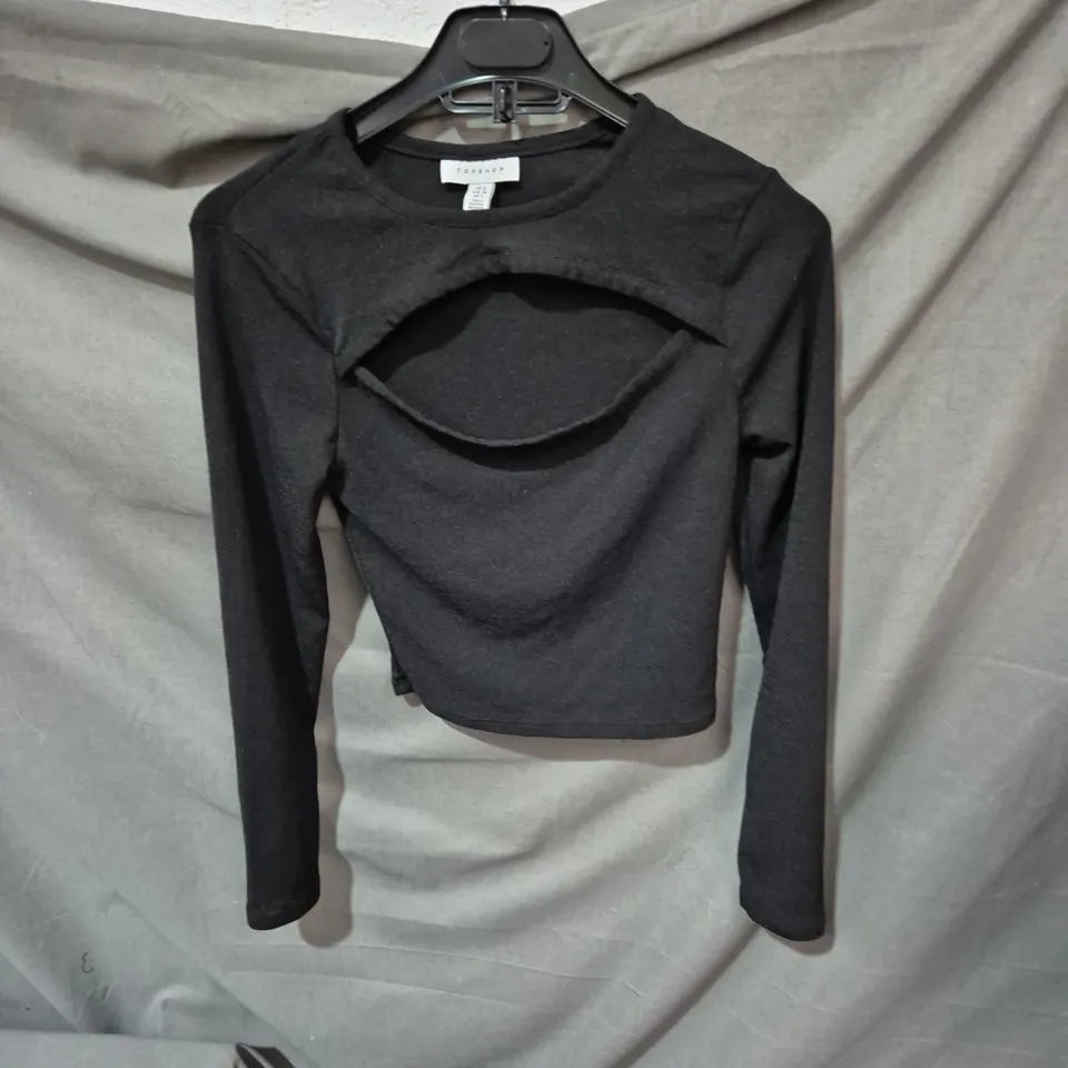 TOPSHOP BLACK CUTOUT FRONT CROP TOP – UK 8 (EU 36)
