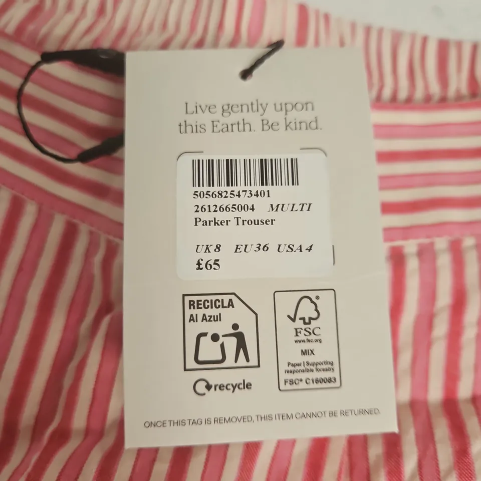 NOBODYS CHILD PARKER TROUSERS IN PINK STRIPE - UK 8