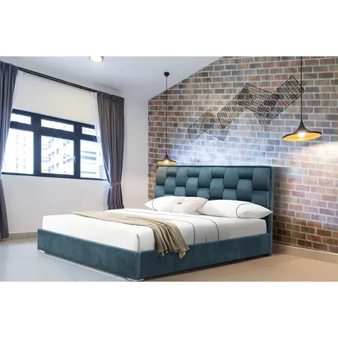 BOXED GRECO UPHOLSTERED 5FT BED FRAME - DUCK EGG BLUE (2 BOXES)