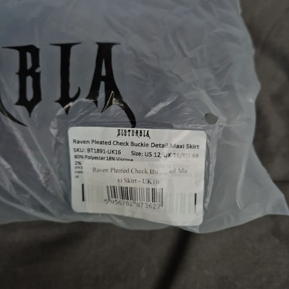 RAVEN PLEATED CHECK BUCKLE DETAIL MAXI SKIRT – UK 16