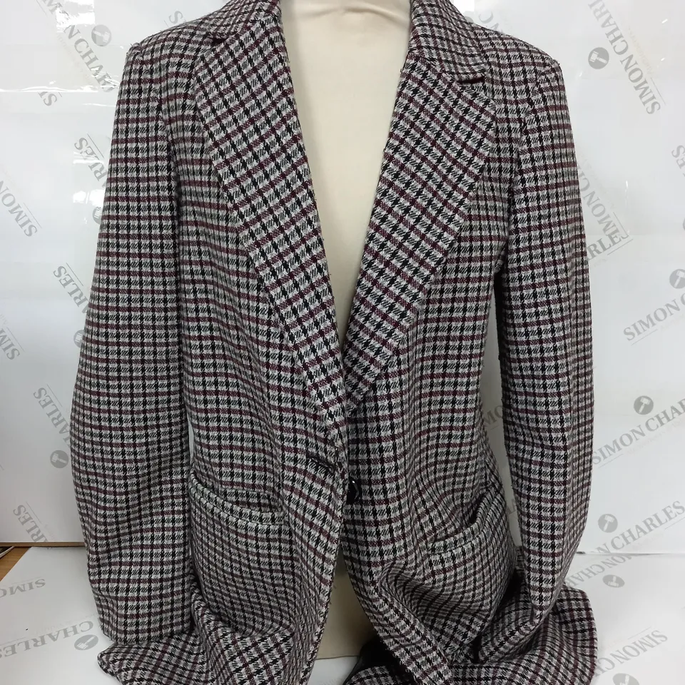 F&F CHECKERED BLAZER IN RED, BLACK AND SILVER - UK 12