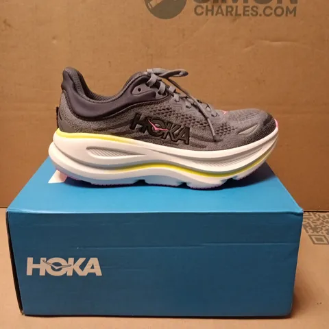 HOKA BONDI 9 WOMEN'S RUNNING SHOES β UK4 (US 5.5B), GREY/PINK, BOXED
