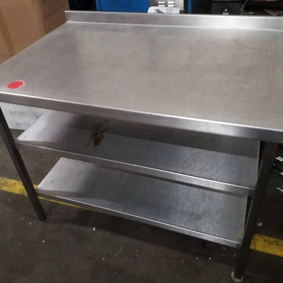 STAINLESS STEEL COMMERCIAL WORK TABLE WITH TWO LOWER SHELVES
