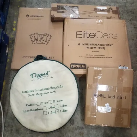 PALLET CONTAINING ASSORTED PRODUCTS INCLUDING PICTURE FRAME SET, FLOATING SHELVES, WALKING FRAME, MOSQUITO NET & BED RAIL