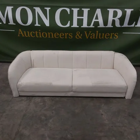 QUALITY DESIGNER 3 SEATER VELVET UPHOLSTERED CREAM SOFA