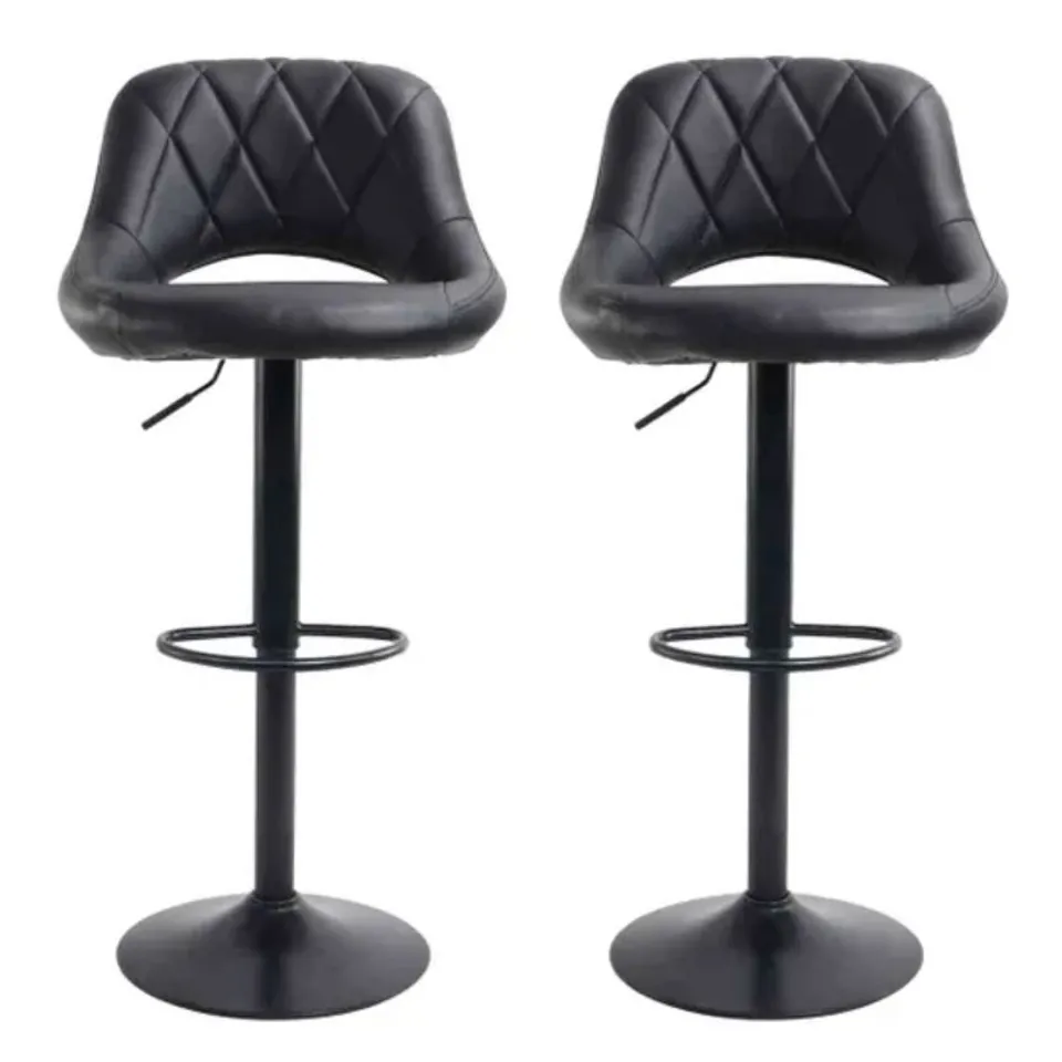 BOXED SET OF 2 NEO BLACK FAUX LEATHER BAR STOOLS (1 BOX)