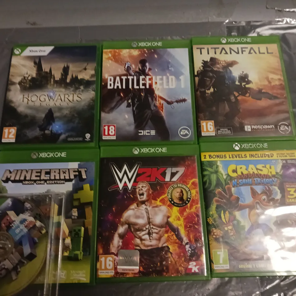 LOT OF 7 ASSORTED XBOX ONE GAMES TO INCLUDE HOGWARTS LEGACY AND BATTLEFIELD 1