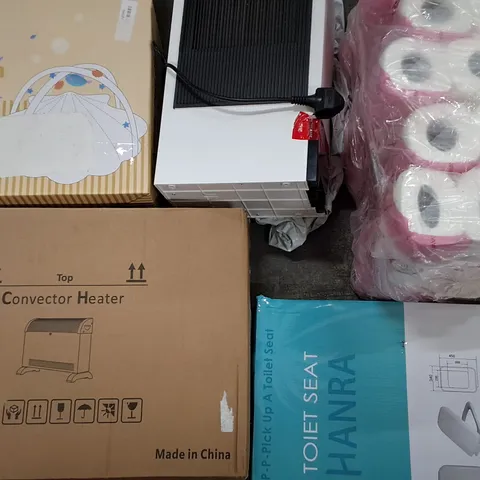 PALLET OF ASSORTED HOUSEHOLD ITEMS TO INCLUDE LED BATTEN LIGHT, CONVECTOR HEATER AND BABY PLAY GYM