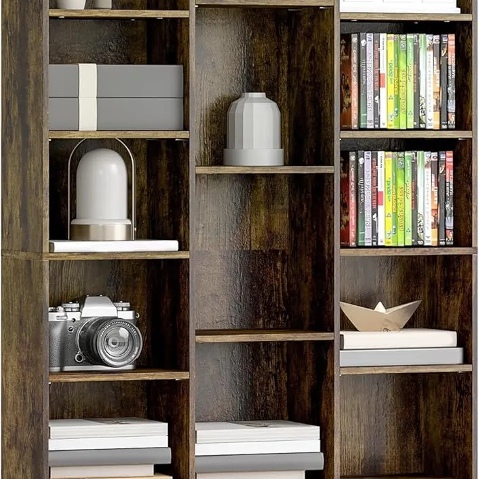 BOXED HOMCOM 21 CUBE TALL BOOKCASE, MODERN CUBE BOOK SHELF WITH 10 ADJUSTABLE SHELVES, FREESTANDING MULTIFUNCTIONAL STORAGE UNIT 181×89.5WCM, RUSTIC BROWN