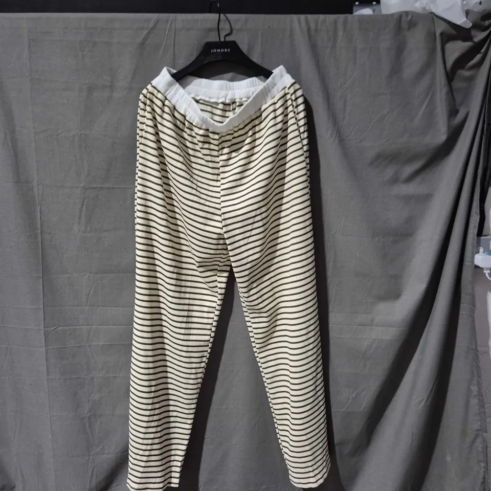 KATCH ME STRIPED KNIT POLO TOP – BEIGE & BROWN, WHITE COLLAR (WOMEN)